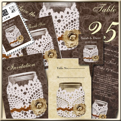 Doily wrap rustic country maosn jar wedding invites