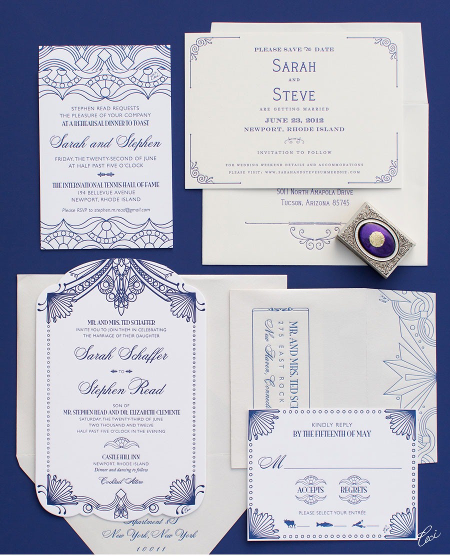 Blue art deco Invitations