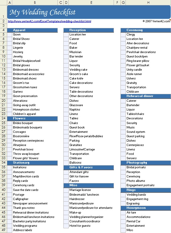 Free Printable Wedding Checklist