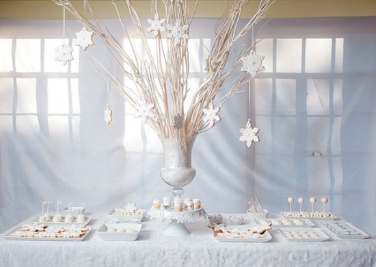 white winter wedding dessert table