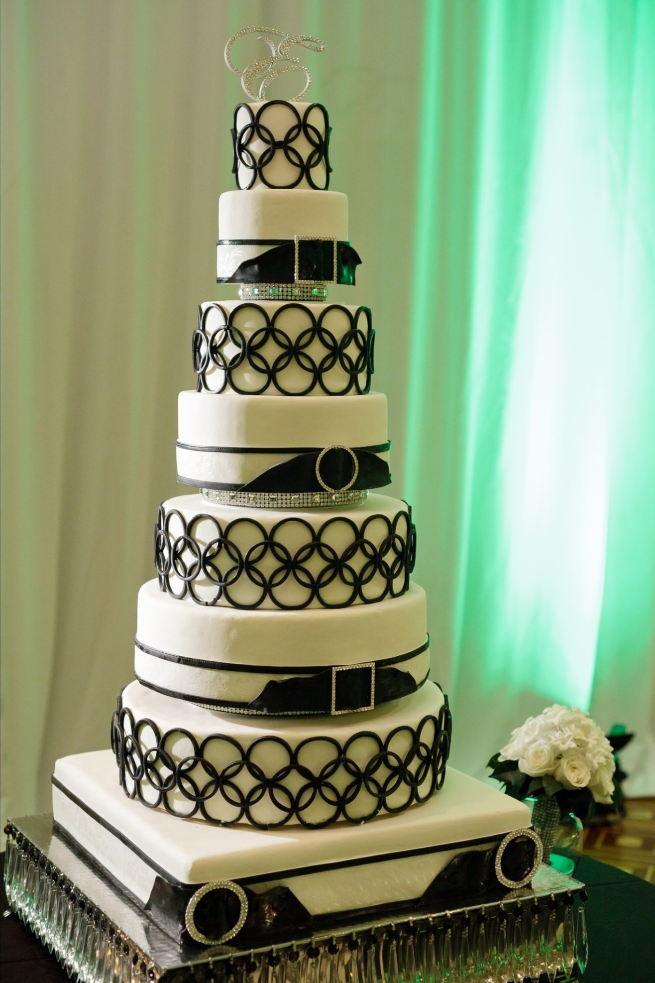black and white diamante wedding cake