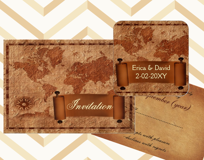 vintage map steampunk wedding invitation