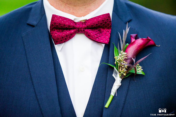 Navy Groom Suit with wine red tie