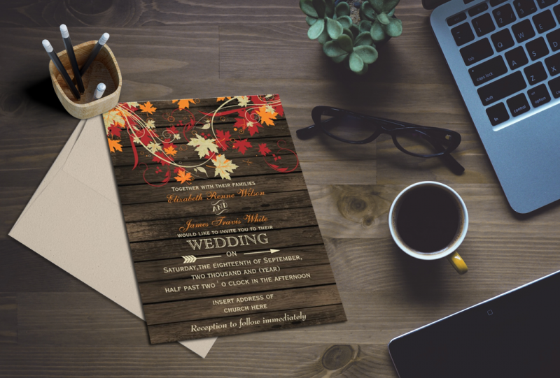 Rustic Barn wood Fall Wedding Invitations