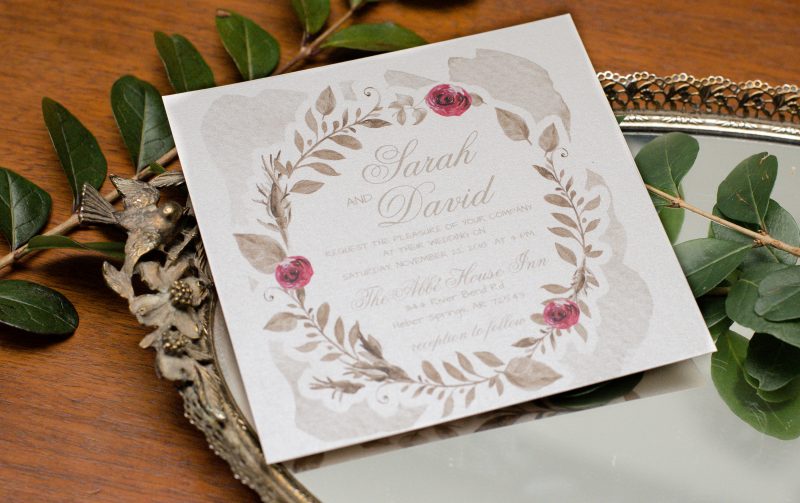 Gold and Burgundy Floral Invitations By weddingpaperlove