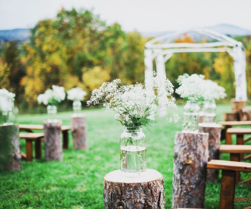 Wooden Benches at Camp Wedding